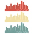 Hong Kong Skyline Silhouette City Stamp Vector Color Vintage Set Logo Clipart Illustration. Royalty Free Stock Photo