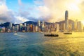 Hong Kong skyline at sunset over Victoria Harbour Royalty Free Stock Photo