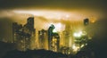 Hong Kong skyline from Victoria Peak on a foggy misty night - Wandelrust travel concept around south east asia capital cities - Royalty Free Stock Photo