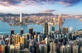 Hong Kong skyline from Victoria Peak on a sunny day Royalty Free Stock Photo