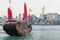 Hong Kong skylines and junk boat Royalty Free Stock Photo