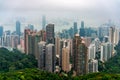 Hong Kong skyline in heavy smog, view from Victoria Peak