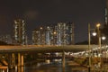 Hong Kong skyscraper bridge above river Royalty Free Stock Photo