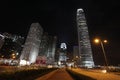 Hong Kong skyscrapers by night with One and Two International Finance Centre Royalty Free Stock Photo