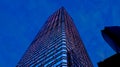 Hong Kong Skyscrapper during evening shot from directly below