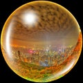 Hong Kong spherical panorama by night Royalty Free Stock Photo
