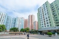 Hong Kong - 2020: squape and fountain near Telford Plaza I