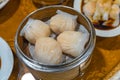 Hong Kong steamed stuffed shrimp dumpling in dimsum bamboo box