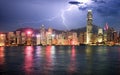 Hong Kong at storm with lightning bolt Royalty Free Stock Photo