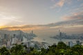 Hong kong sunset cityscape on the top of hill Braemar hill Royalty Free Stock Photo