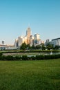 The Hong Kong Tamar Park near government headquarter building and Hongkong city skyline