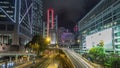 Hong Kong traffic timelapse hyperlapse near bank tower in Central District of Hong Kong. Royalty Free Stock Photo