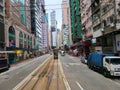 Hong Kong tram on the main road Royalty Free Stock Photo