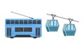 Hong Kong Travel Symbols with Funicular or Cable-railway Vector Set