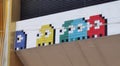 Hong Kong Graffiti Tsim Sha Tsui Building Exterior Space Invader Pacman Mosaic Tiles Pixel Arts Retro Gaming Decoration Royalty Free Stock Photo