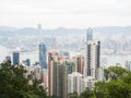 Hong Kong, view of the city and the bay from Victoria Peak on cloudy day Royalty Free Stock Photo