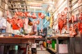 A local butcher selling a variety of cut meats. Wan Chai district, wet market.