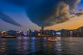 HONGKONG, CHINA-NOVEMBER 07,2018:The beauty of the evening lights at Victoria Harbour