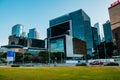 The Hong Kong Tamar Park near government headquarter building and Hongkong city skyline