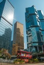 Modern architecture and cityscape of HongKong including the Lippo Centre twin towers Royalty Free Stock Photo