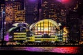 Hongkong convention and exhibition center full of colorful light at night