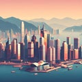 Hongkong flat vector city skyline