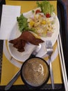 hongkong food style vegetable salad fried chicken wings and drinks kafe in hongkong restaurants