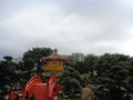 Hongkong, 2015: Golden teak wood pagoda at nan lian garden in hong kong Royalty Free Stock Photo