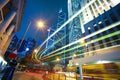 HongKong of modern landmark buildings backgrounds road light trails