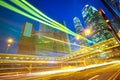 HongKong of modern landmark buildings backgrounds road light trails