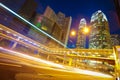 HongKong of modern landmark buildings backgrounds road light trails