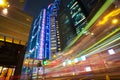 HongKong of modern landmark buildings backgrounds road light trails