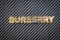 The Burberry logo signage on shop facade in Hongkong,