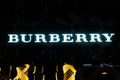 The Burberry logo signage on shop facade in Hongkong, Central