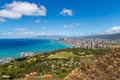 Honolulu beach and city view from Diamond Head lookout in Waikiki Royalty Free Stock Photo