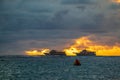 Sunset on the ocean viewed from Ala Moana Beach and Regional Park Royalty Free Stock Photo