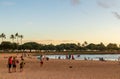 Sunset on the ocean viewed from Ala Moana Beach and Regional Park Royalty Free Stock Photo