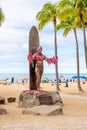 Duke Kahanamoku statue in front of Kuhio Beach Park