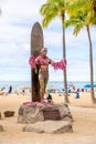 Duke Kahanamoku statue in front of Kuhio Beach Park