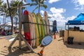 Waikiki beach and surfboards