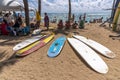 Waikiki beach and surfboards