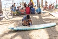 Waikiki beach and surfboards