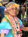 Honolulu, Hawaii - 5/2/2018 - Senior Hawaiian woman performing traditional hula dance