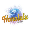 Honolulu Hawaii surf grunge poster with summer shield inside