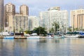 Honolulu, Hawaii, USA - May 30, 2016: Yachts docked at Ala Wai Boat Harbor Royalty Free Stock Photo