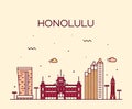Honolulu Hawaii USA vector illustration line style