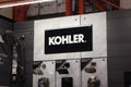 Kohler brand shower head display at Home Depot hardware store