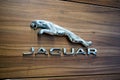 Jaguar chrome logo symbol and brand name at Tata Motors subsidiary Jaguar Land Rover dealership office and showroom Royalty Free Stock Photo