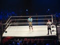 Wrestler and 24/7 Champion R-Truth stands in the ring holding a mic