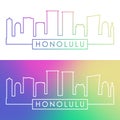 Honolulu skyline. Colorful linear style.